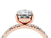 Radiant Cut Pavé Solitaire Engagement Ring Setting | Shared Prong Band | Rose Gold