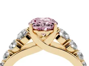 Oval Graduated Side Stone Engagement Ring Setting for a Fancy Pink Lab-Grown Diamond | Flat Top Band | Yellow Gold