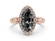 Marquise Leaf Halo Engagement Ring Setting for a Black Center | Bezel Accents | Rose Gold