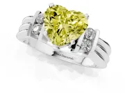 Fancy Yellow Three-Stone Heart Cut Diamond Channel Set Ring Set in Silver with Bar Prongs
