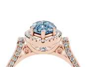Fancy Blue Marquise Cut Diamond Halo Ring Set in Rose gold with Pavé-Lined Split Shank Band