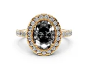 Oval Milgrain Halo Engagement Ring Setting for a Black Center | Pavé Shoulders | Yellow Gold