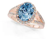 Oval Halo Engagement Ring Setting for a Fancy Blue Lab-Grown Diamond | V-Split Pavé Band | Rose Gold