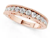 Round Lab-Grown Diamond Milgrain Wedding Band | Scroll Openwork Gallery | Rose Gold