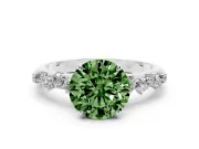 Fancy Green Round Cut Diamond Cluster Solitaire Ring Set in Platinum with Prong Setting