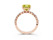 Fancy Yellow Asscher Cut Diamond Prong Set Engagement Ring Set in Rose gold with Round Accent Pavé Band