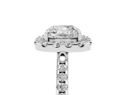 Cushion Cut Pave Halo Engagement Ring Setting | Pave Band | White Gold