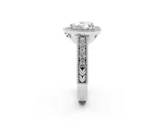 Heart-Shaped Vintage Milgrain Halo Engagement Ring Setting | Carved Leaf Detail | Platinum