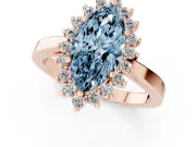 Fancy Blue Marquise Cut Diamond Halo Ring Set in Rose gold with Round Halo and Smooth Solitaire Band