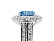 Radiant Cut Large Accent Halo Engagement Ring Setting for a Fancy Blue Lab-Grown Diamond | Platinum