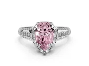 Fancy Pink Pear Cut Diamond Pavé Split Shank Solitaire Ring Set in Silver with Prong Setting