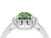 Fancy Green Pear Cut Diamond Halo Ring Set in Silver with Round Halo and Smooth Solitaire Band