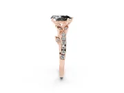 Pear-Shaped Leaf Pavé Engagement Ring Setting for a Black Center | Leaf Motif Shoulders | Rose Gold