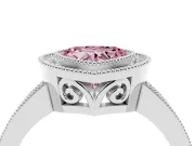Fancy Pink Heart Cut Diamond Halo Ring Set in White gold with Pavé Band and Milgrain-Edged Prongs