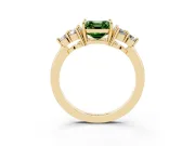 Fancy Green Asscher Cut Diamond Solitaire Ring Set in Yellow gold with Cluster Accents on Each Side