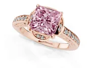 Princess Cut Floral Pavé Engagement Ring Setting for a Fancy Pink Lab-Grown Diamond | Rose Gold