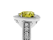 Fancy Yellow Heart Cut Diamond Halo Ring Set in White gold with Round Accent Halo, Pavé Band and Prong Setting