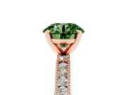 Fancy Green Round Cut Diamond Solitaire Ring Set in Rose gold with Slim Pavé Band and Prong Setting