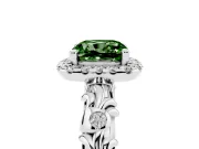 Cushion Cut Leaf Halo Engagement Ring Setting for a Fancy Green Lab-Grown Diamond | Bezel Accents | Platinum