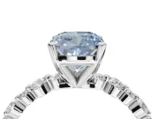 Cushion Cut Pavé Solitaire Engagement Ring Setting for a Fancy Blue Lab-Grown Diamond | Alternating Accents | White Gold