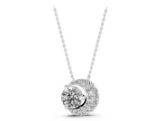 Round Lab-Grown Diamond Crescent Moon Pendant Necklace | Pavé Crescent | White Gold