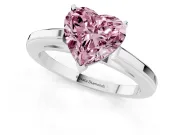 Fancy Pink Heart Cut Diamond Solitaire Ring Set in Silver with Prong Setting and Classic Band