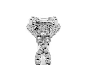 Asscher Cut Diamond Halo Twist Band Solitaire Ring Set in White gold with Prong-Set Center Stone