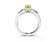 Fancy Yellow Emerald Cut Diamond Solitaire Ring Set in Silver with Tapered Baguette Side Stones and Prong Setting