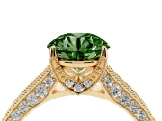 Round Vintage Hidden Halo Engagement Ring Setting for a Fancy Green Lab-Grown Diamond | Milgrain Pave Band | Yellow Gold
