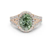 Oval Halo Pavé Engagement Ring Setting for a Fancy Green Lab-Grown Diamond | Narrow Split Shank | Rose Gold