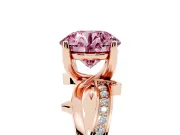 Fancy Pink Round Cut Diamond Pavé Twist Band Solitaire Ring Set in Rose gold with Prong Setting