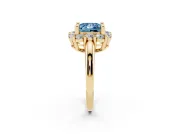 Princess Cut Cluster Halo Engagement Ring Setting for a Fancy Blue Lab-Grown Diamond | Large Round Accents | Yellow Gold