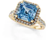 Asscher Cut Accented Halo Engagement Ring Setting for a Fancy Blue Lab-Grown Diamond | Yellow Gold