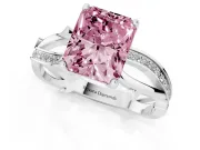 Fancy Pink Radiant Cut Diamond Pavé Twist Band Solitaire Ring Set in Platinum with Prong Setting