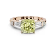 Cushion Cut Tapered Baguette Engagement Ring Setting for a Fancy Yellow Lab-Grown Diamond | Bar Set Sides | Rose Gold