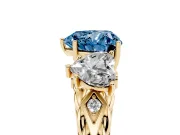 Heart-Shaped Three Stone Engagement Ring Setting for a Fancy Blue Lab-Grown Diamond | Braided Band | Yellow Gold