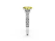 Oval Vintage Hidden Halo Engagement Ring Setting for a Fancy Yellow Lab-Grown Diamond | Milgrain Pave Band | White Gold