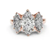 Marquise Three Stone Engagement Ring Setting | Large Side Stones | Rose Gold