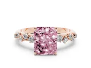 Fancy Pink Radiant Cut Diamond Cluster Solitaire Ring Set in Rose gold with Prong Setting