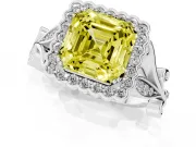 Asscher Cut Leaf Halo Engagement Ring Setting for a Fancy Yellow Lab-Grown Diamond | Platinum