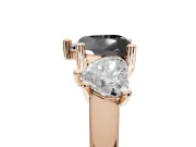Heart-Shaped Three Stone Engagement Ring Setting for a Black Center | Tapered Band | Rose Gold