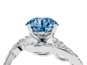 Fancy Blue Round Cut Diamond Solitaire Ring Set in White gold with Pavé Twist Band and Secure Prong Setting