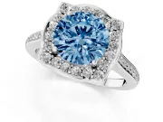 Round Halo Engagement Ring Setting for a Fancy Blue Lab-Grown Diamond | Petal Tips | Sterling Silver