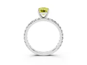 Fancy Yellow Emerald Cut Diamond Pavé Solitaire Ring Set in Silver with Round Band and Prong Setting