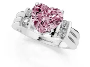 Fancy Pink Three-Stone Heart Cut Diamond Channel Set Ring Set in White gold with Bar Prongs