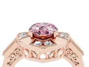Fancy Pink Pear Cut Diamond Milgrain Halo Ring Set in Rose gold with Split Shank