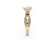 Three-Stone Oval Cut Diamond Twist Band Ring Set in Yellow gold with Pavé Accents and Prong Setting