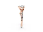 Heart Cut Diamond Solitaire Leaf-Inspired Ring Set in Rose gold with Pavé Band and Prong Setting