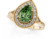 Pear-Shaped Milgrain Halo Engagement Ring Setting for a Fancy Green Lab-Grown Diamond | Graduated Pavé | Yellow Gold