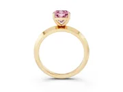 Fancy Pink Cushion Cut Diamond Solitaire Engagement Ring Set in Yellow gold with Flat Band and Prong Setting